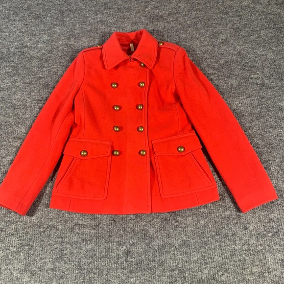 Lands' End Canvas Jackets & Blazers - Lands End Pea Coat Womens 4 Red Wool Cashmere Military Jacket Double Breasted